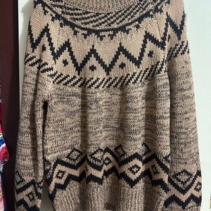 Wonderly Tan and Black Geometric Turtleneck Sweater